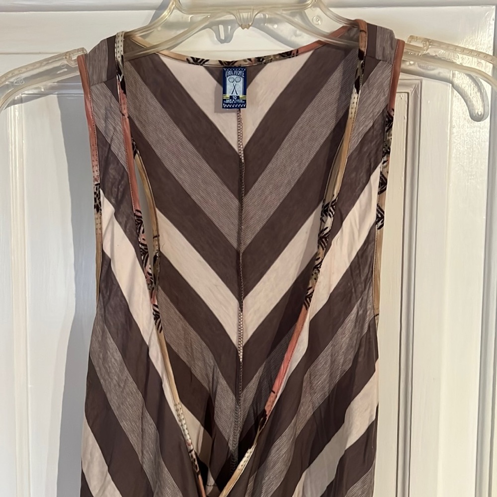 Free People Vintage Wrap Dress Size 10 Pink and Taupe Stripe